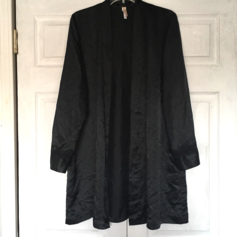 Black satin like lingerie robe